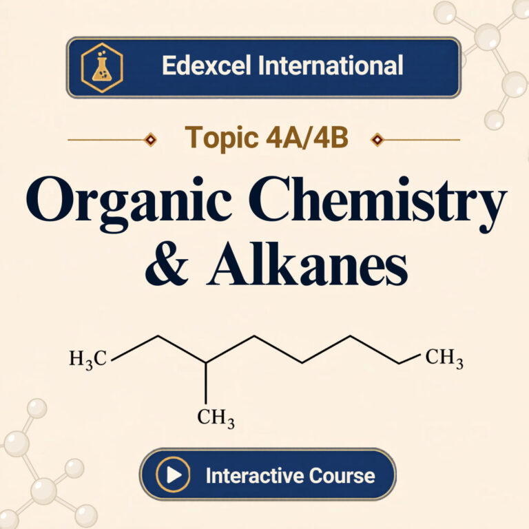 Edexcel International A Level Chemistry Topic 4A/4B banner showing Organic Chemistry and Alkanes with skeletal structure of a branched alkane molecule
