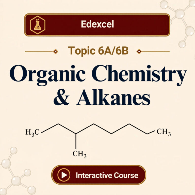 Edexcel A Level Chemistry Topic 6A/6B banner showing Organic Chemistry and Alkanes with skeletal structure of a branched alkane molecule