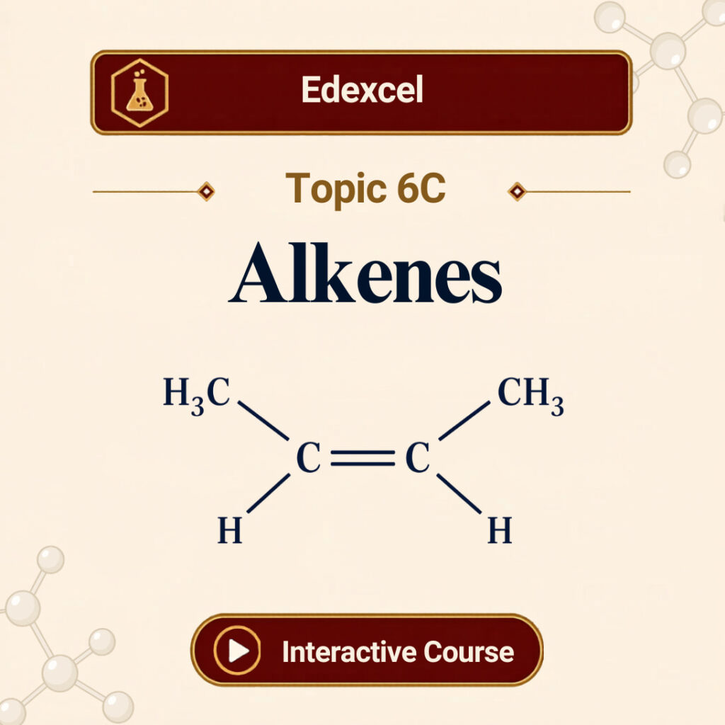 Edexcel A Level Chemistry Topic 6C Alkenes banner showing a C=C double bond with methyl and hydrogen groups on each carbon