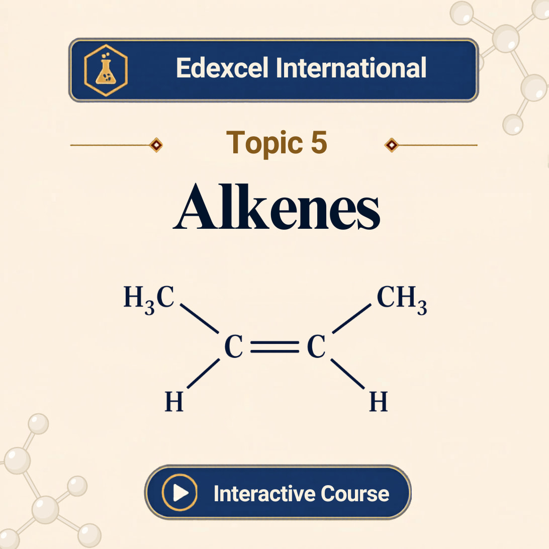 Edexcel International A Level Chemistry Topic 5 Alkenes banner showing a carbon carbon double bond with CH3 and hydrogen groups attached