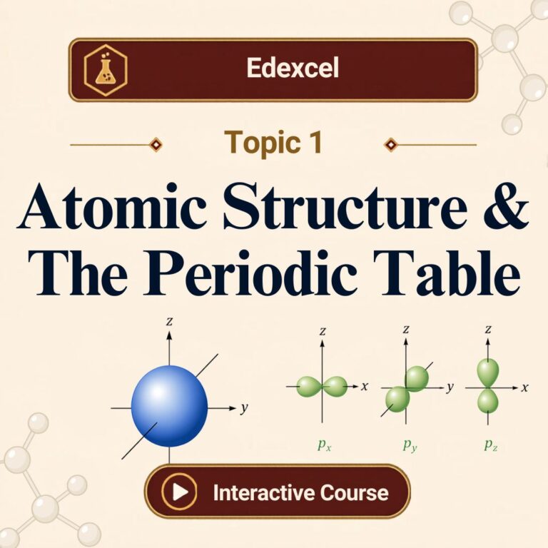 Edexcel Topic 1 Atomic Structure and The Periodic Table interactive chemistry course cover with s and p orbital diagrams.