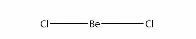 Linear BeCl2 molecule showing chlorine atoms bonded to central beryllium at 180 degrees