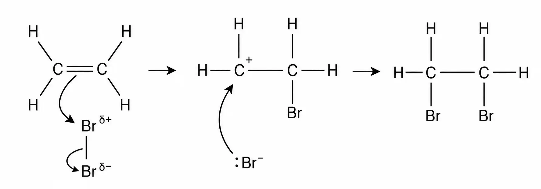 Bromine addition mechanism to ethene