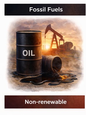 Oil barrel representing fossil fuels.