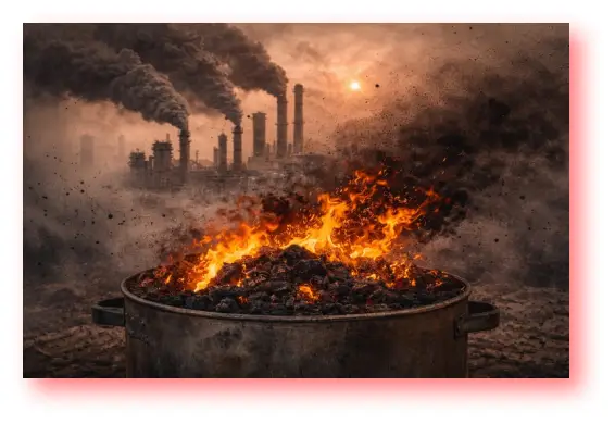 Incomplete combustion producing smoke, soot and air pollution