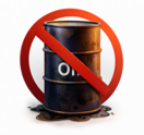 Oil barrel with prohibition symbol representing reduced fossil fuel use.