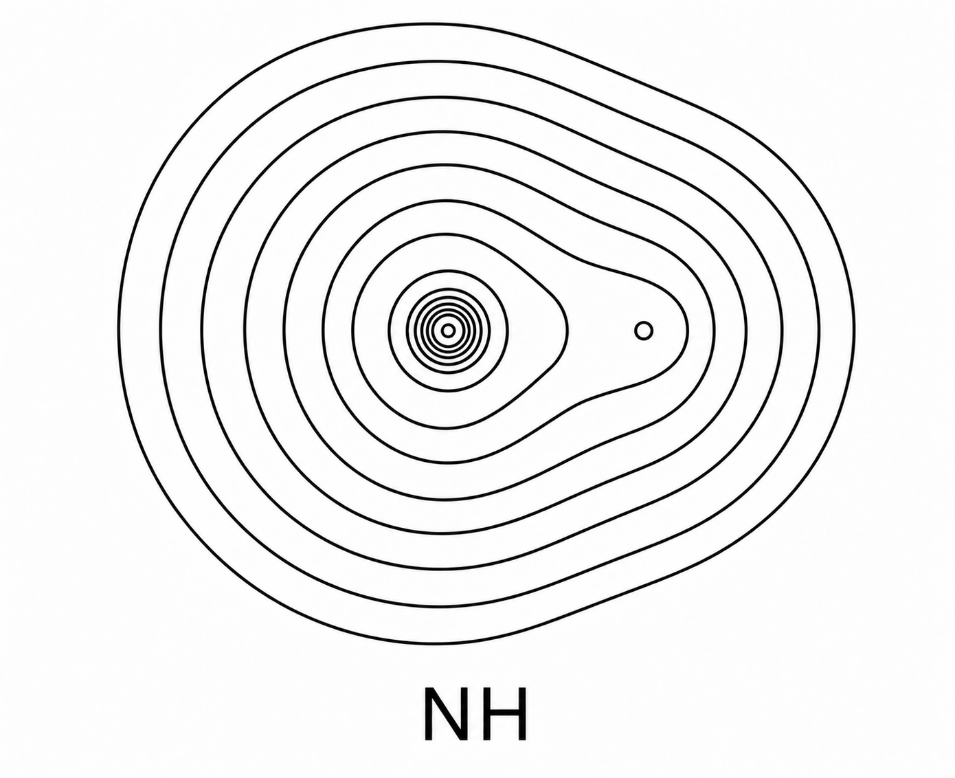 Electron density contour diagram showing concentration of electron density around an atom