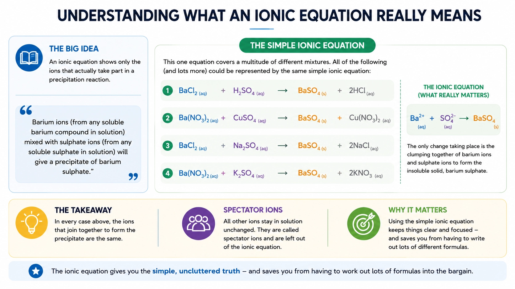 Understanding ionic equations in chemistry with reacting ions and spectator ions