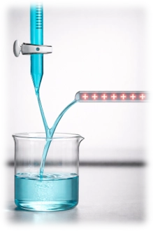 Charged rod deflecting a thin jet of polar liquid from a burette