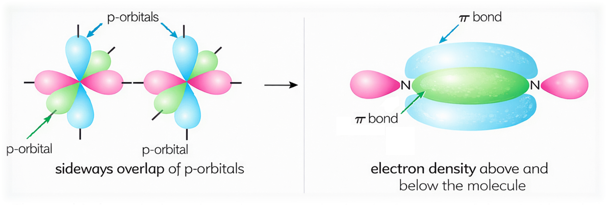 Nitrogen molecule bonding showing a triple covalent bond
