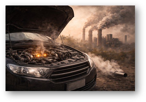Car engine and industrial pollution showing conditions linked to nitrogen oxide formation