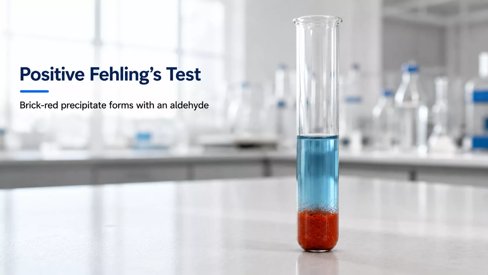 Positive Fehling test showing brick red precipitate as a reference result for aldehydes