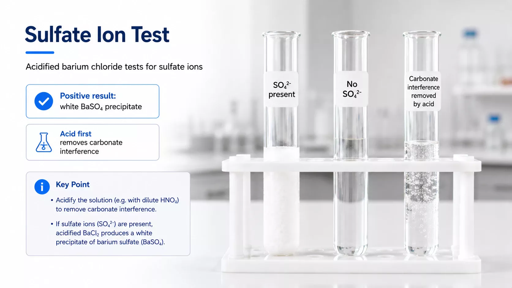 Sulfate ion test showing white barium sulfate precipitate