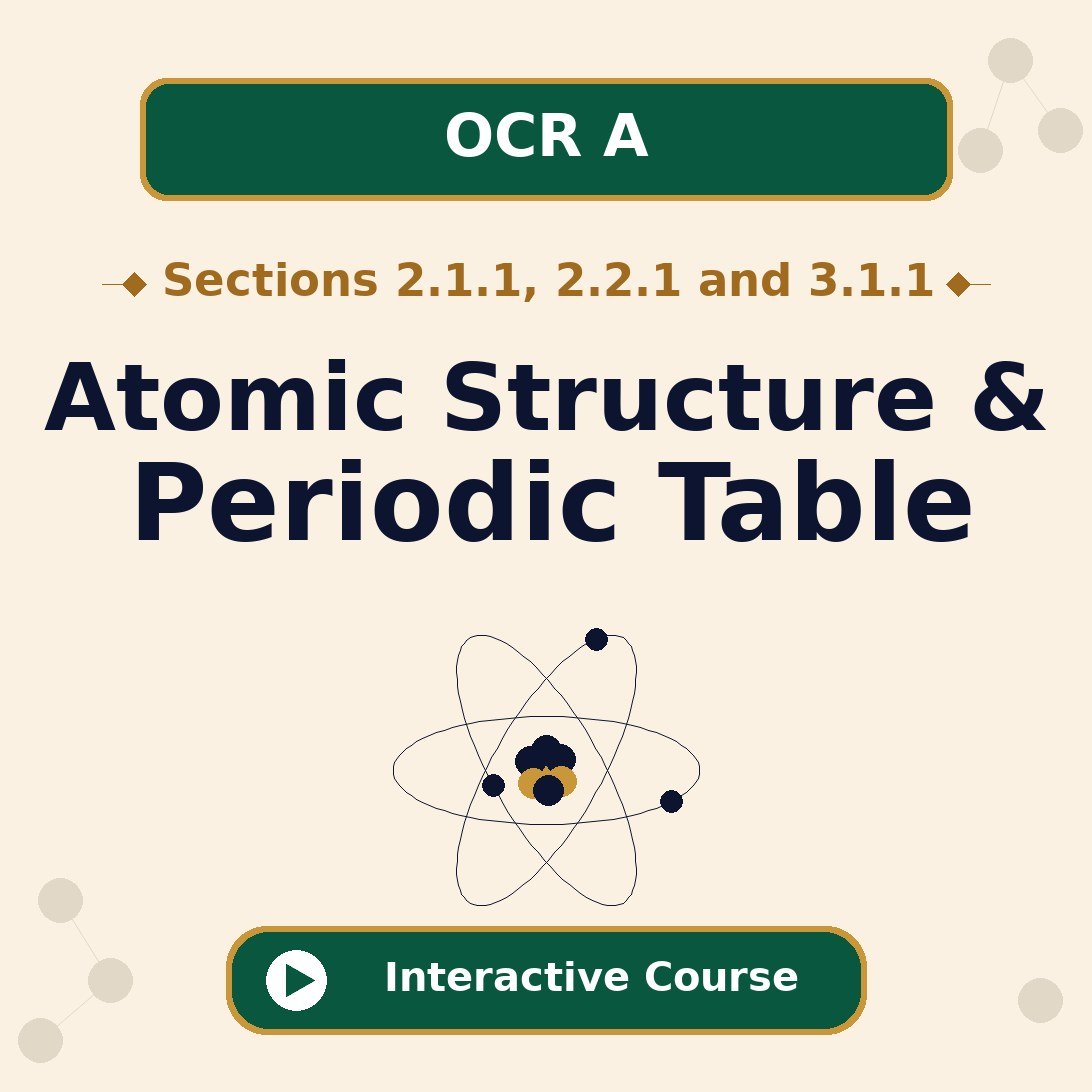 OCR A Level Chemistry A 2.1.1, 2.2.1 and 3.1.1 Atomic Structure and the Periodic Table interactive course banner