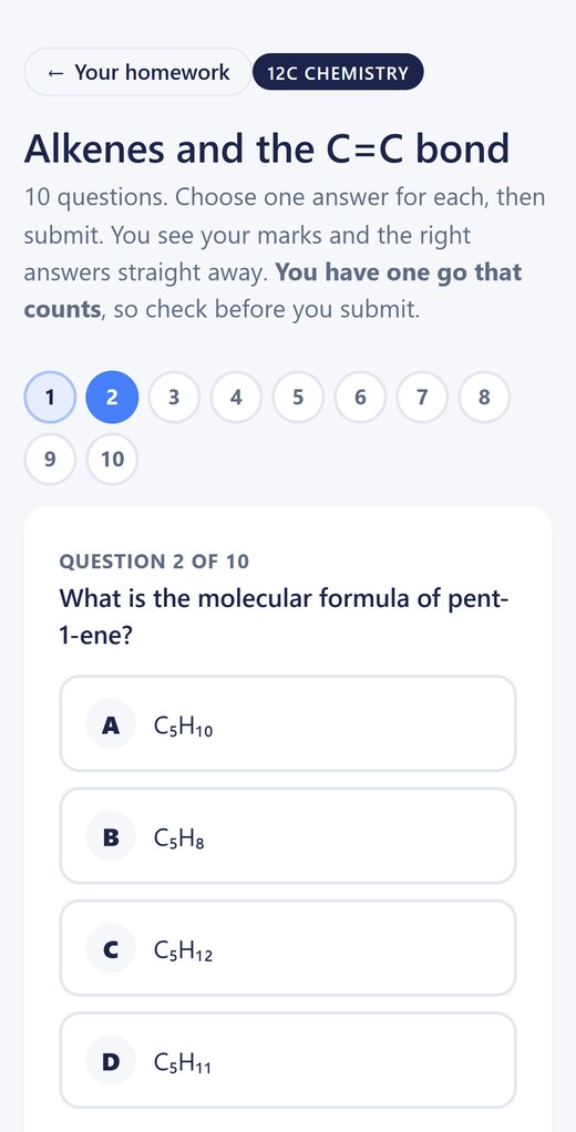 A student answering an online chemistry homework question on a phone